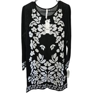 NWT NY Collection Floral Dana Sweater Dress Women's Size S Black White Sleeves